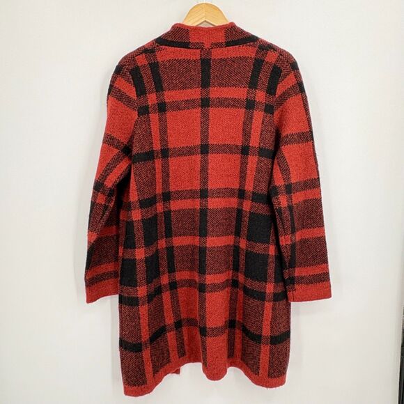 Soft Surroundings Cozy Cottage Long Open Cardigan Red Plaid, PXL, Wool Alpaca - Picture 2 of 8